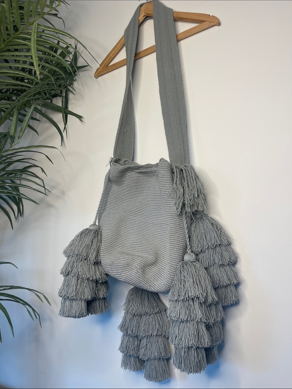 HANDWOVEN | Gray Tassel Shoulder Bag | Boho | Handwoven Cotton